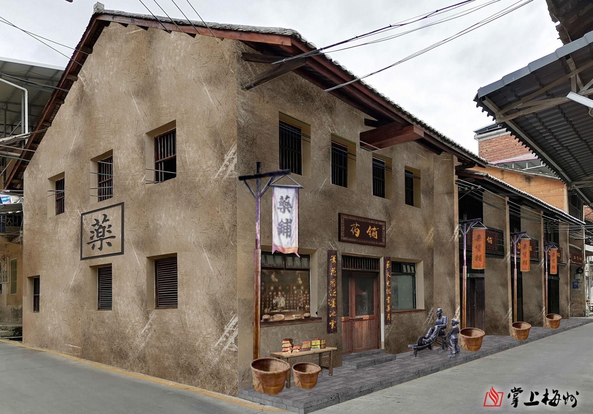 ↑紅軍藥鋪效果圖,該修繕項(xiàng)目正在加快推進(jìn)。 (長(zhǎng)沙鎮(zhèn)供圖)